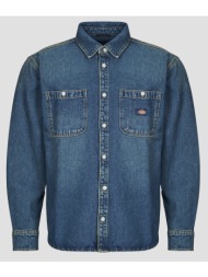πουκάμισο με μακριά μανίκια dickies mechanic denim shirt ls khaki tinted blue