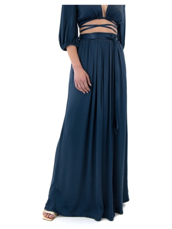 παντελόνια moutaki satin pleated elastic high waist wide