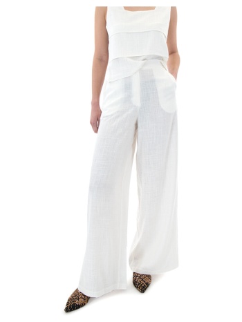 παντελόνια moutaki linen high waist wide leg pants women |