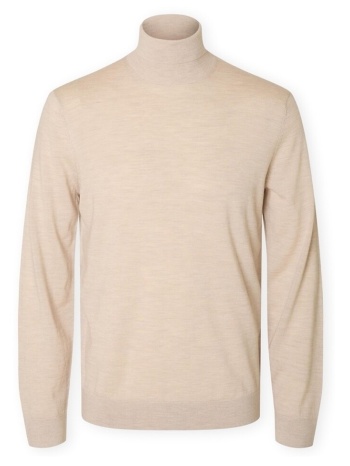 πουλόβερ selected noos tray roll neck knit - oatmeal |