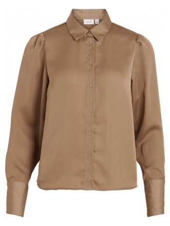 μπλούζα vila shirt renny l/s - walnut |
