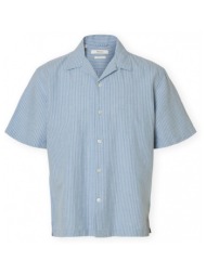 πουκάμισο με κοντά μανίκια selected noos rlxclay linen shirt - dusty blue/white |