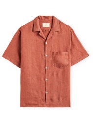 πουκάμισο με κοντά μανίκια portuguese flannel linen camp collar shirt - terracota |