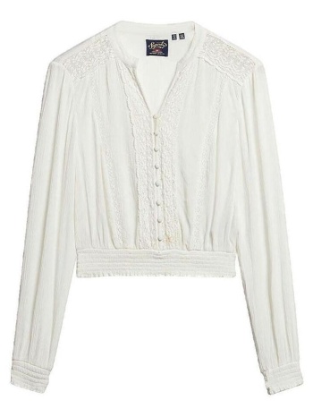 μπλούζα superdry blouse à bordure en dentelle et manches