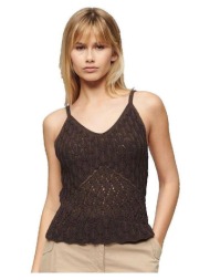 μπλούζα superdry débardeur en crochet sans manches marron |