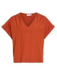 μπλούζα vila top prisilla v-neck - burnt brick |