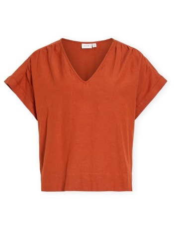 μπλούζα vila top prisilla v-neck - burnt brick |