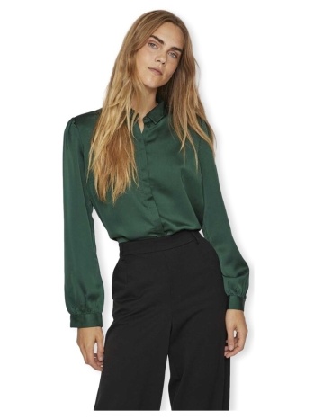 μπλούζα vila noos ellette satin shirt l/s - pineneedle