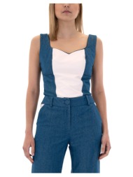 μπλουζάκια με μακριά μανίκια stefania vaidani cosette denim corset top women