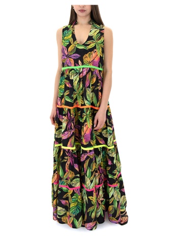 φορέματα c.manolo mao printed v-neck sleeveless maxi dress