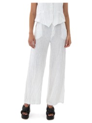 παντελόνια baker`s dozen linen striped high waist straight fit pants women