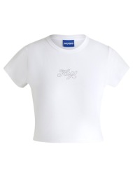 t-shirt με κοντά μανίκια boss dome rhinestone logo crop t-shirt women