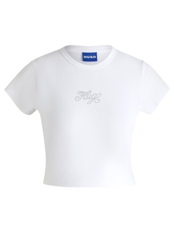 t-shirt με κοντά μανίκια boss dome rhinestone logo crop