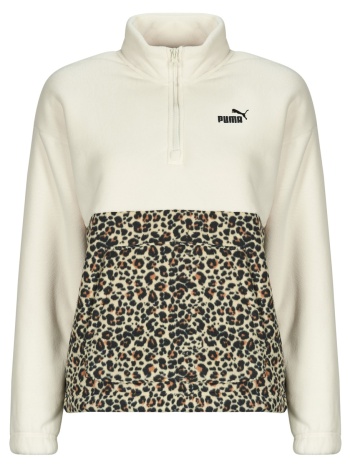 fleece puma ess graphic animal relaxed half-zip crew
