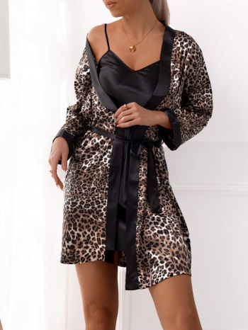 brown leopard satin kimono & dress - leona