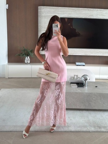 φορεμα μακρυ με δαντελα ivi