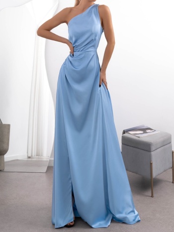 μακρυ σατεν φορεμα γαλαζιο - artesy