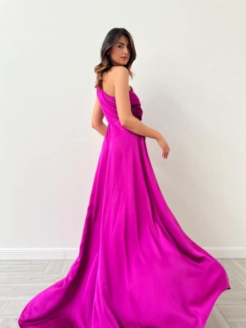 μακρυ σατεν φορεμα magenta - artesy