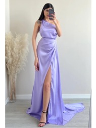 μακρυ σατεν φορεμα λιλα ...