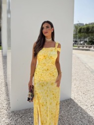 μαξι φλοραλ κιτρινο φορεμα - alva