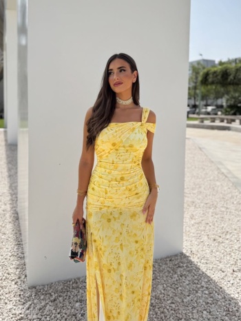 μαξι φλοραλ κιτρινο φορεμα - alva