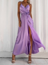 σατεν μακρυ φορεμα με δεσιμο λιλα -anna lucia lilac