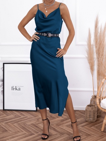 amnesia petrol satin dress