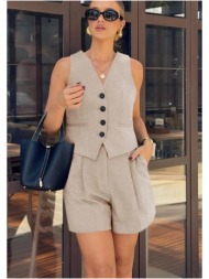 σετ μπεζ γιλεκο με σορτς ...