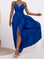 σατεν μακρυ φορεμα με δεσιμο ρουαγιαλ μπλε-anna lucia royal blue