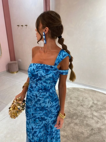 μαξι φλοραλ μπλε φορεμα - alva