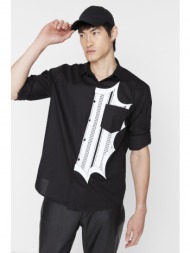 trendyol black men`s regular fit printed shirt