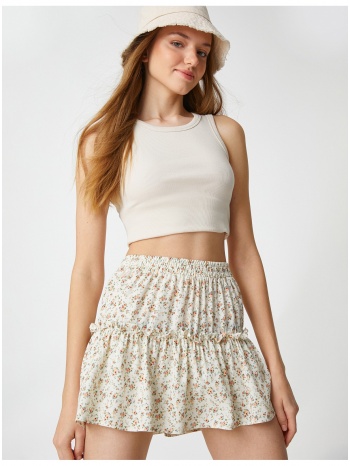 koton floral skirt mini viscose waist elastic frilled σε προσφορά