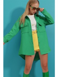 trend alaçatı stili women`s green double pocket quilted patterned regular jacket