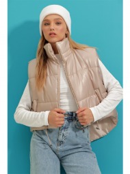 trend alaçatı stili women`s stone stand collar double pockets full filled waist adjustable inflatabl