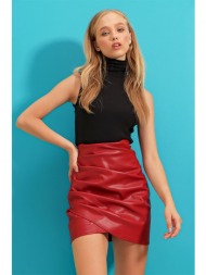 trend alaçatı stili women`s red draped leather skirt