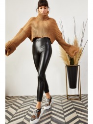 olalook women`s black fleece faux leather leggings