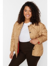 trendyol curve plus size winterjacket - brown - bomber jackets