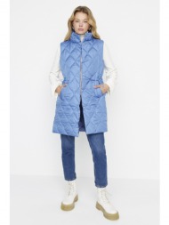 trendyol blue hooded quilted waist drawstring lined vest