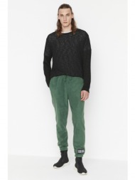trendyol duck head green men`s regular fit elastic leg label appliqué fleece sweatpants