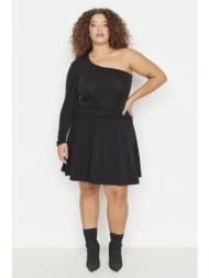 trendyol curve black pleated knitted skirt