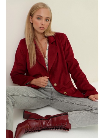 trend alaçatı stili women`s burgundy velvet woven blazer σε προσφορά