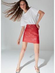 trendyol limited edition red belt detailed faux leather skirt