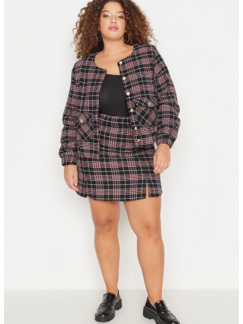 trendyol curve multicolored checkered tweed skirt σε προσφορά