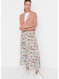 trendyol lilac floral patterned high waist viscose skirt