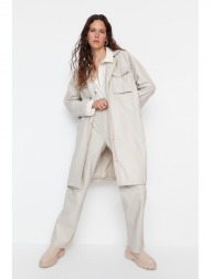trendyol limited edition stone faux leather pocket detailed trench coat