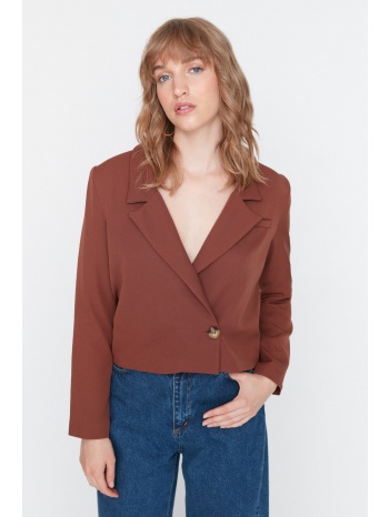 trendyol brown crop blazer jacket σε προσφορά