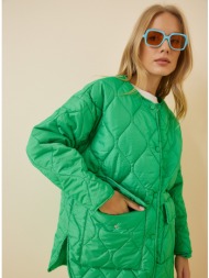 happiness istanbul women`s vivid green oversize quilted coat
