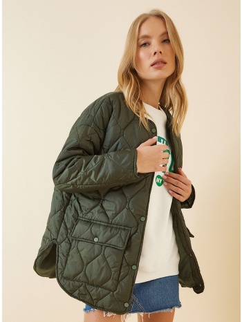 happiness istanbul women`s khaki oversize quilted coat σε προσφορά