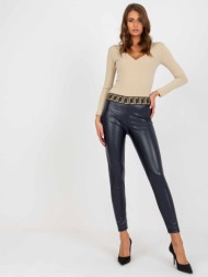 navy blue insulated leggings made of eco-leather