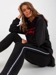 black casual leggings with lettering on the sides